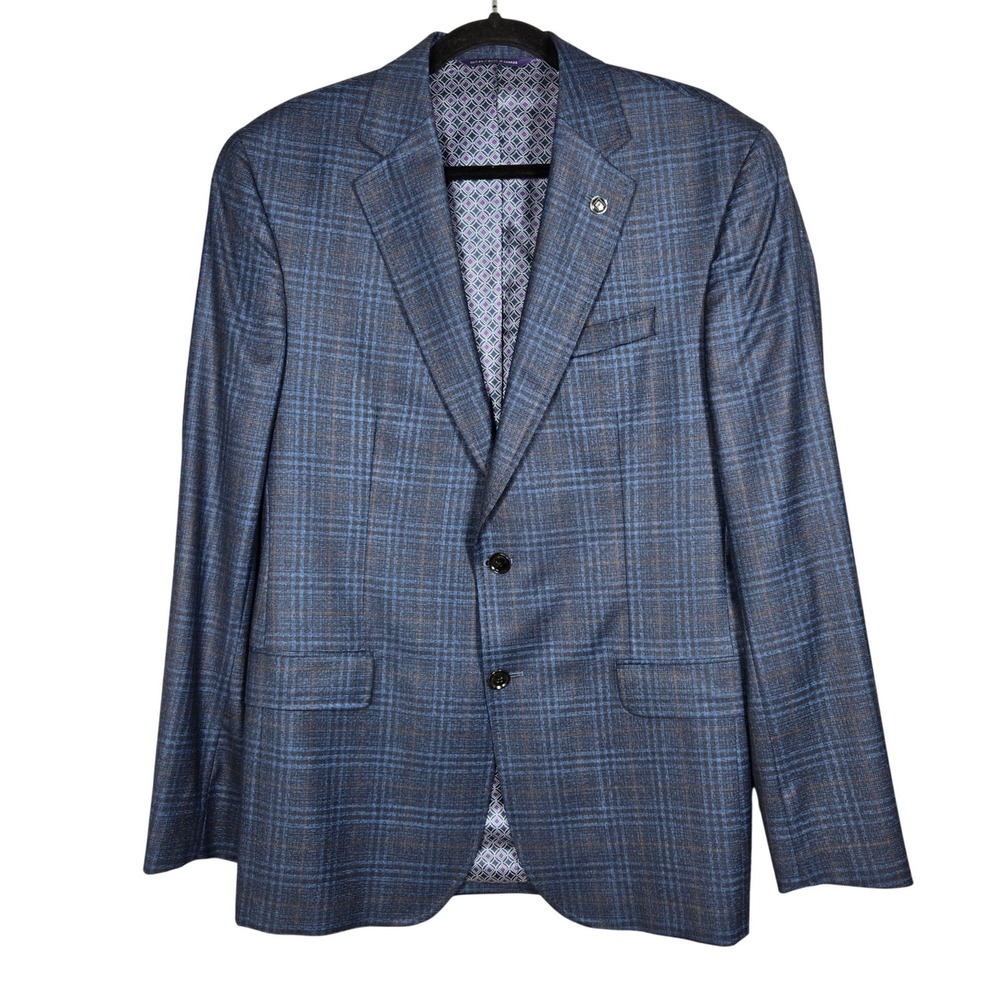 Ted Baker London Endurance Jay SPJ 42R Wool Blue Plaid Blazer Sport Coat Jacket